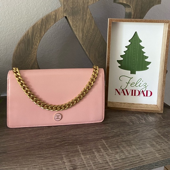 💕⚜️ Chanel Blush Pink Wallet on a Vintage Gold Chain WOC Style Crossbody - Picture 1 of 14